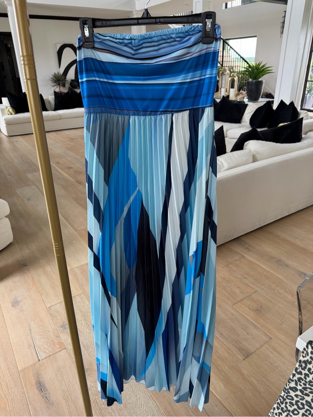 Blue Multi-Stripe Pleated Maxi Dress